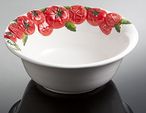 Bassano Ausgefallene italienische Keramik runde Tomaten Salat-Schüssel-Schale "Rosso" 26x9 von Keramikpool