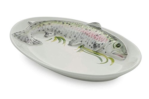 Bassano italienische Keramik ovaler Fischteller Trota Forellen Dekor 32x20 von Keramikpool