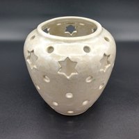 Windlicht, Keramikwindlicht Vase Weiß Kristall von Keramikstuebchen