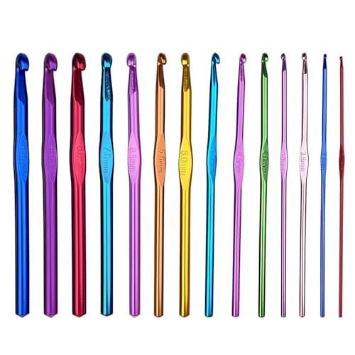 14 Stück Häkelnadel Set, Crochet Hooks Stricknadeln aus bunt Aluminium,Metall Häkelnadel Set, 14 Größen, für Anfänger Oder Profis (2mm-10mm) von Keratobleem
