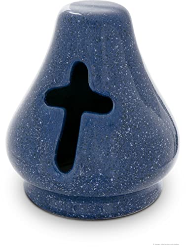 Kerazo Keramik Grablicht Friedhofslicht Teelichthalter Kreuz Grablampe Kerze 14x16cm (Blau-Granit) von Kerazo