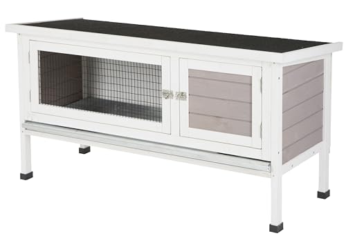 Kerbl Pet Nagerhaus Freddy, Kleintierstall, Nagerstall, grau, weiß, 116x45x62cm, Holz, Hasen, Kaninchen, Meerschweinchen, herausziehbare Wanne von Kerbl Pet