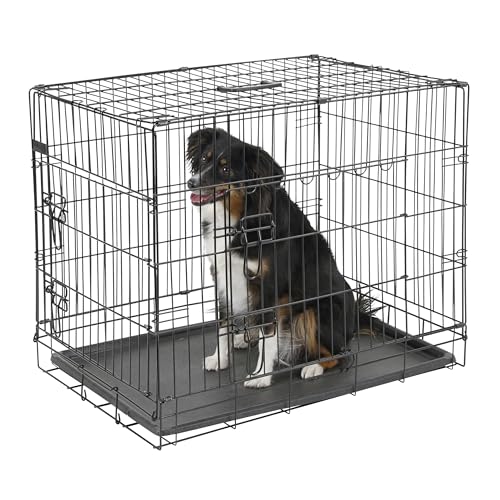 Kerbl Pet Gittertransportbox, zweitürig, Hundebox, Transportkiste, schwarz, 76x54x64cm, Metall, Hunde, herausnehmbare Kunststoffwanne von Kerbl Pet