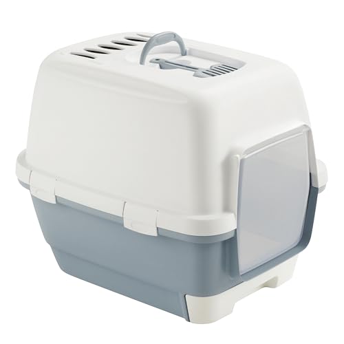 Kerbl Katzentoilette Cathy Clever & Smart (Farbe blau/weiß, L x B x H 58 x 45 x 48 cm, mit ausziehbarem Katzenstreufach) 81582 von Kerbl Pet