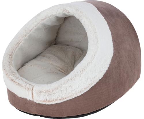 Kerbl Pet Kuschelhöhle Jana, Katzenhöhle, Katzenbett, Cappuccino, 54x43x35cm, Softplüsch, Polyestervlies, mit Wendekissen, maschinenwaschbar bei 30°C von Kerbl Pet