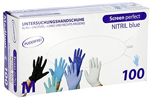 Kerbl 153045 Screen Perfect Nitril Einweghandschuhe, puderfrei, 100Stück/Box, Einmalhandschuhe, Nitrilhandschuhe, Untersuchungshandschuhe Gr. S-XL, M, blau von Kerbl