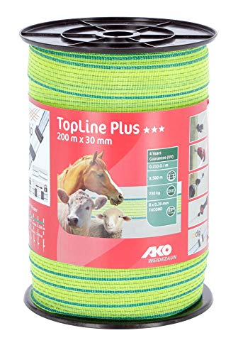 Kerbl 449583 Topline Plus Weidezaunband, Neongelb/Blau, 8 Leiter, 200M Länge, 30mm Breite von Kerbl