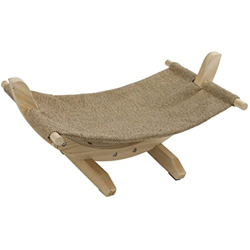 Kerbl Pet Hängematte Siesta 2.0, Katzenhängematte aus Leinen, waschbar, Stabiles Massivholzgestell, Anti-Rutsch-Noppen, Ruheplatz/Schlafplatz für Katzen, 61x37x29 cm, Braun von Kerbl Pet