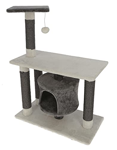 Kerbl Pet Kratzbaum Jade Darklight, Katzenbaum für kleine bis mittelgroße Katzen, Mit Sisalsäulen/Höhle/Spielball, 70x35x96 cm, Weiß/Grau von Kerbl Pet