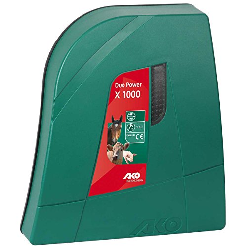 AKO Duo Power X 1000 - Weidezaungerät 12 / 230 V - für Zäune bis 10 km ohne Bewuchs, geringer Energieverbrauch & Akkuwarnanzeige, ideal für Pferdekoppeln zur Weidesaison von AKO Fencing