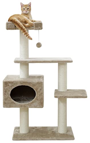 Kerbl Pet Kratzbaum Emmy, Katzenbaum für kleine bis mittelgroße Katzen, Mit Natursisalsäulen/Liegebett/Höhle/Spielball, 58x38x133 cm, Beige von Kerbl Pet