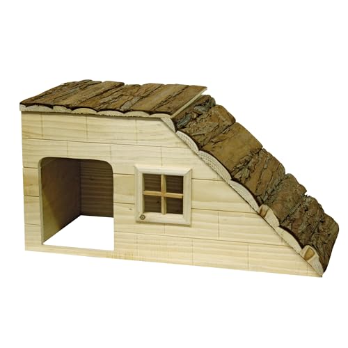 Kerbl Nagerhaus Nature (mit Rampe, für Hasen/Hamster/Meerschweinchen, aus naturbelassenem Holz, Kleintierhaus, Mae 50x25x25 cm) von Kerbl