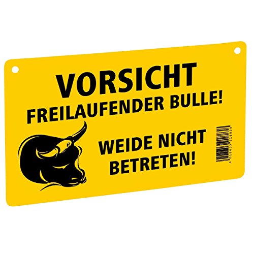 Kerbl Warnschild, einseitig Freilaufender Bulle, 20 cm x 12 cm, gelb von Kerbl