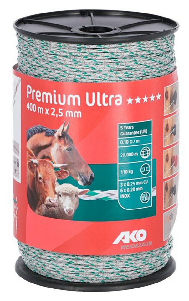 Kerbl Weidenzaun Kerbl Premium Ultra Litze, 2,5 mm, 400 m, weiß/grün von Kerbl