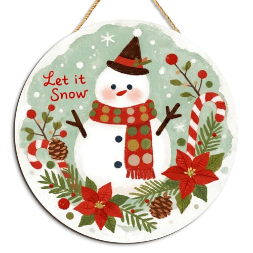 Kercan Weihnachts-Schneemann-Haustürschild, Wandkunst, "Let It Snow", Holz-Türhänger für den Außenbereich, Veranda, Dekoration, hängende Dekoration für Zuhause, 29,5 cm von Kercan