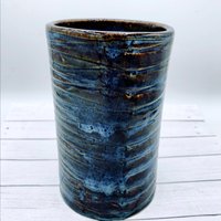 Blumenvase Keramik Handgemacht, Steinzeug Vase Blau Keramik, Küchenutensilien Halter Einweihungsparty Geschenk von KerenOrHandmade