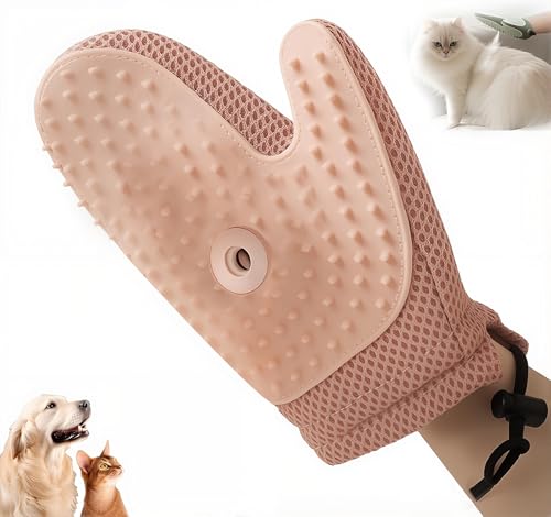 Kerfulty Tierhaarentfernungshandschuh, 2025 All-in-One-Pflegenebel, Tierhaarentferner-Handschuhe für Katzen und Hunde, doppelseitig, wiederverwendbar, für Couch, Kleidung, Teppich (Rosa) von Kerfulty