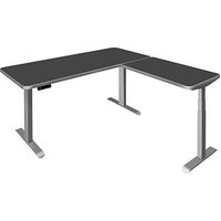 Kerkmann Move 3 Premium elektrisch höhenverstellbarer Schreibtisch anthrazit L-Form, T-Fuß-Gestell silber 180,0 x 180,0 cm von Kerkmann