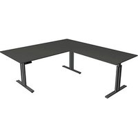 Kerkmann Move 3 elegant elektrisch höhenverstellbarer Schreibtisch anthrazit L-Form, T-Fuß-Gestell grau 200,0 x 220,0 cm von Kerkmann