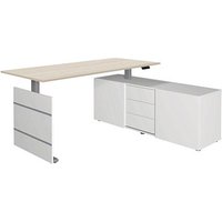 Kerkmann Move 3 elektrisch höhenverstellbarer Schreibtisch ahorn, weiß rechteckig, Wangen-Gestell silber 180,0 x 80,0 cm von Kerkmann