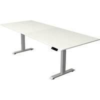 Kerkmann Move 4 elektrisch höhenverstellbarer Schreibtisch weiß rechteckig, T-Fuß-Gestell silber 250,0 x 100,0 cm von Kerkmann
