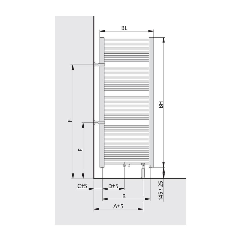 Kermi Basic-50 gerade Badheizkörper 1172x450x35mm weiß Anschluss mittig und seitlich E001M1200452XXK von Kermi