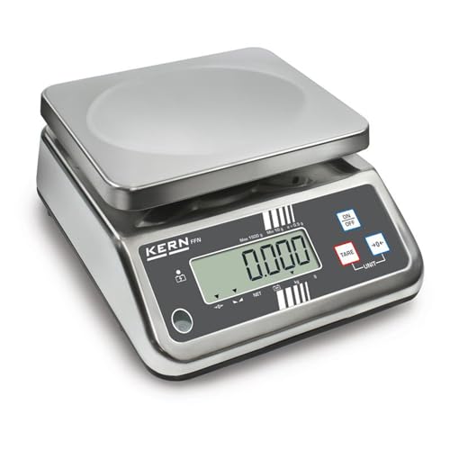 KERN Edelstahl IP-Geschützte Tischwaage, Robuste, IP65 Schutzklasse, 15kg Wägebereich, Ablesbarkeit 2g von KERN