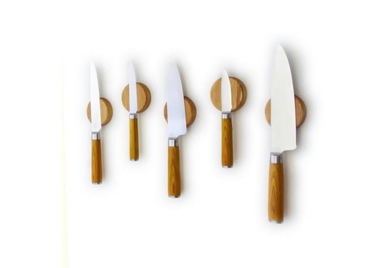 Kernholz Wand-Magnet Messerhalter aus massiven Eichenholz (5tlg), Hergestellt in Deutschland von Kernholz