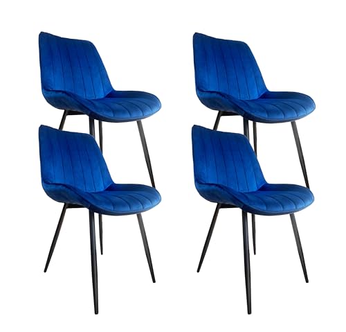 Kernlicht 4X Esszimmerstuhl Samt Blau mit Metallbeinen für Esszimmer, Wohzimmer von Kernlicht
