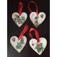 Rotkehlchen Weihnachtsbaumschmuck, 4Er Set Zum Sammeln, Decoupage, Festlich von Kerratorium