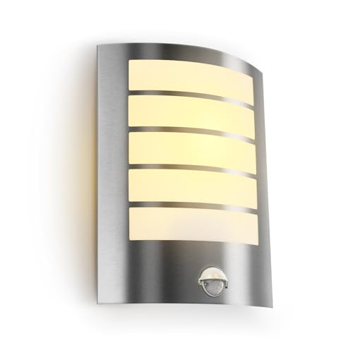 Kerry PIR Außenwandleuchte, Außenbeleuchtung für Haustür, netzgesteuert, wasserdicht IP44, Außenlampe, gebogene Edelstahl-Sicherungslampe mit Bewegungsmelder, E27-Wandleuchte für Veranda von Kerry