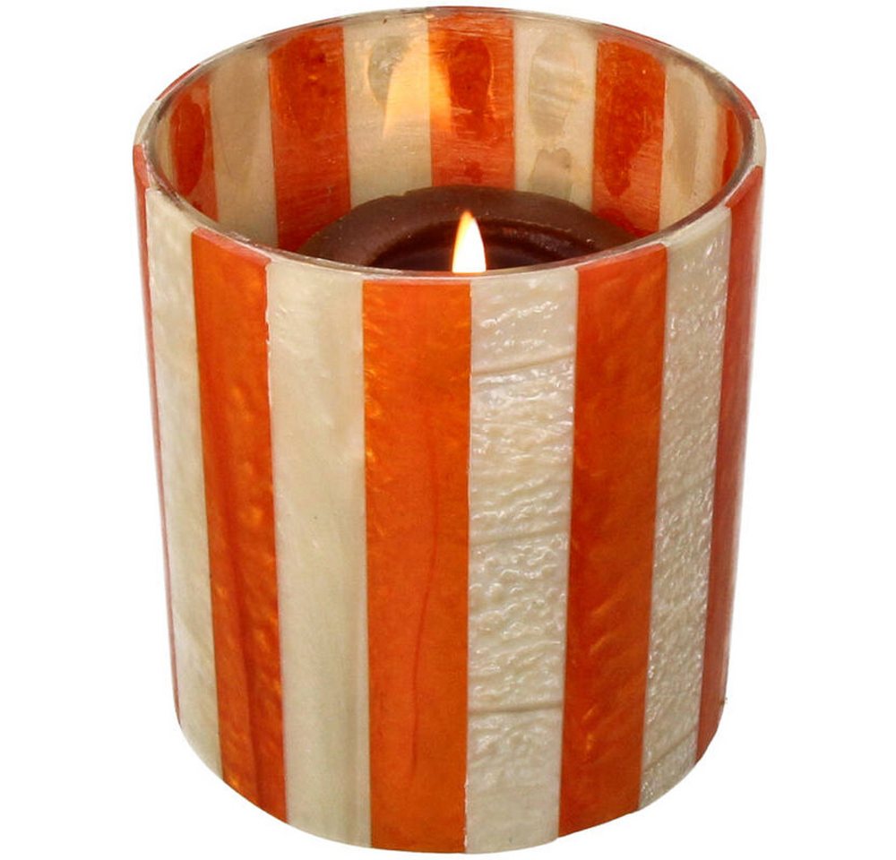 Kersten BV Windlicht Kerzenhalter STRIPES orange creme, Ø10x12cm Kersten BV Windlicht Kerzenhalter STRIPES orange creme, Ø10x12cm von Kersten BV