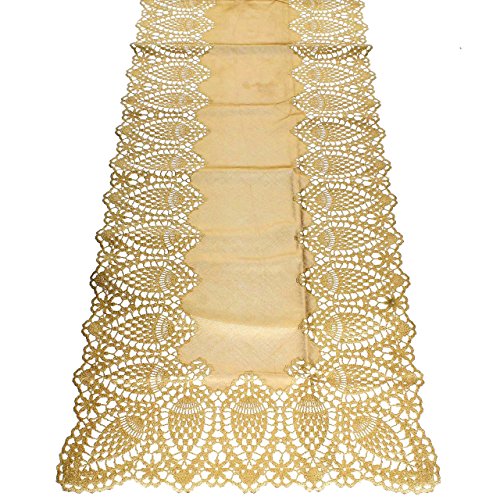 Kersten WER-2005 Outdoor-Tischläufer abwischbar wetterfest 'Vinyl Lace' 40x150cm · Gold von Kersten