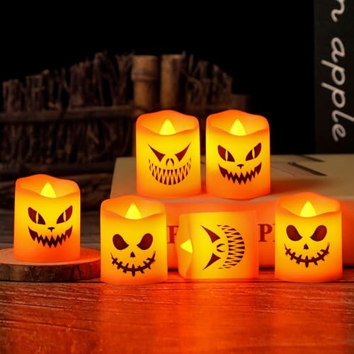 6 Stück Kürbis Licht, Halloween Deko Kürbis Laterne, Batteriebetrieben Kürbis Deko, LED Halloween Deko Innen, Kerzenhalter Lampe Horror Garten, Für Tischdeko & Innenraum von Kertaym