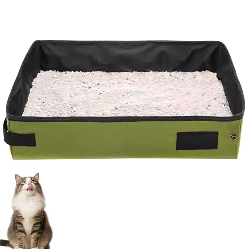 Katzenklo Reise Faltbar, Kratzfeste Cat Litter Box, Katzentoilette Mit Sieb, Wasserdicht & Tragbar Für Unterwegs, Camping, Auto (S/L/Hoch) (Waldgrün *S) von Kertaym