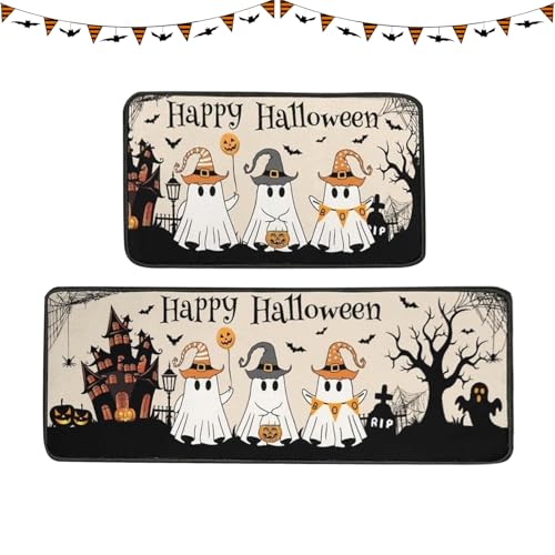 Kertaym Herbst Fußmatte 2 Stück Halloween Kürbis Design rutschfeste Staubschutz Matte 40x120cm 40x60cm für Innen Außen Eingang (A) von Kertaym