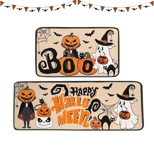 Kertaym Herbst Fußmatte 2 Stück Halloween Kürbis Design rutschfeste Staubschutz Matte 40x120cm 40x60cm für Innen Außen Eingang (C) von Kertaym