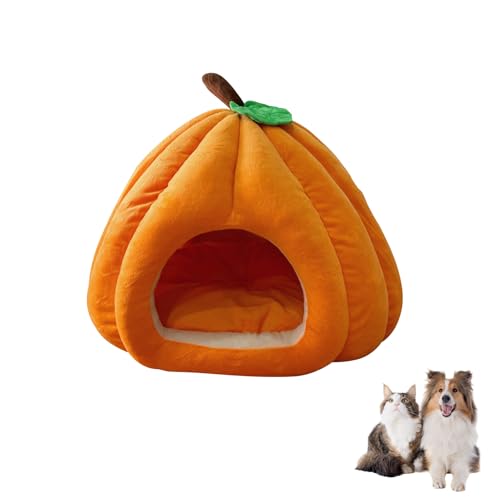 Kertaym Kürbis Katzenbett Halbgeschlossene Haustierhöhle Mit Abnehmbarem Kissen Warmes Katzenhaus Für Hauskatzen Und Kleine Hunde 3 Größen Leicht Zu Reinigen Langlebiges Design (F) von Kertaym