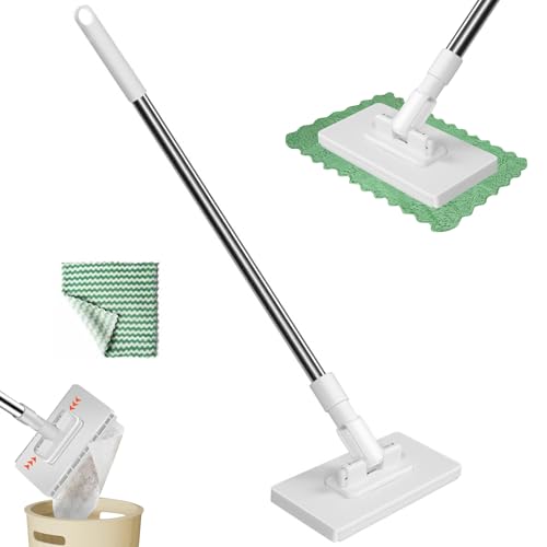 Kertaym Mikrofaser Reinigungsset Mit Stahlgriff | Wiederverwendbare Mopps & Tücher | 100cm Reichweite | Inklusive 2025 Moppkopf + 2 Microfaser Tücher Für Küche Bad Auto Bodenreinigung (B) von Kertaym