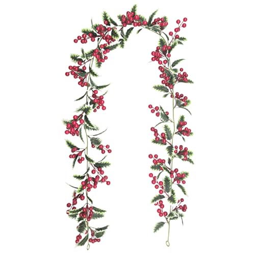 Kertaym Rote Beeren-Weihnachtsgirlande mit grünen Blättern Flexible künstliche Beerengirlande für Weihnachten Winter Neujahr Innen Außen Heimdekoration (A) von Kertaym