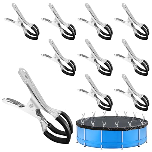 Klammern Groß für Poolabdeckung & Strandliegen, Klemmzwingen aus Edelstahl mit starker Feder, planenclips, Befestigungsklammern für Outdoor & Camping (10 Stück Schwar) von Kertaym