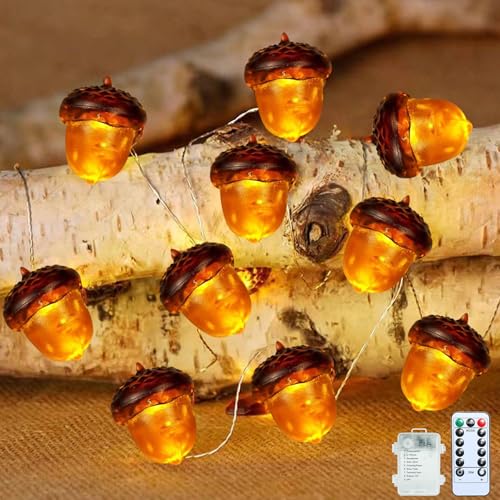 Lichterkette Herbst 3M, 3D Kürbis Ahornblätter Eicheln Fairy Lights, Herbst Lichterkette Mit Timer, Kürbis Lichterketten, Für Erntedankfest Herbst Deko Und Party Deko (Eichel) von Kertaym