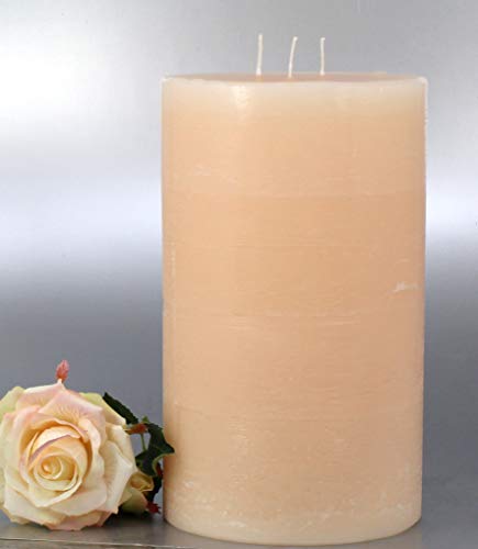 3 Docht Rustic-Kerze mit Struktur, Farbe: Champagner, Crem - Höhe: 20 x 12 cm Ø. Eine schöne Rustik-Kerze für Ihr Zuhause. 3 Wick Pillar Candles. (4009) von Kerzen Junglas
