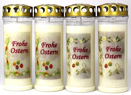 4 Grablichter, Grabkerzen, 4er Set Ostermotiv - 21x7,5 cm - 3988-7 Tage Brenndauer je Grablicht – Trauerkerze mit Motiv und Spruch - Ostern - Gedenkkerze von Kerzen Junglas