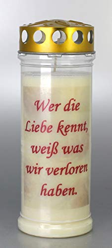 Grabkerze mit Spruch, (21x7,5 cm) Grablicht mit 7 Tage Brenndauer (3917), Wetterfestes Trauerlicht mit Deckel, Hochwertige Trauerkerze, Edle Gedenkkerze aus Deutschland von Kerzen Junglas