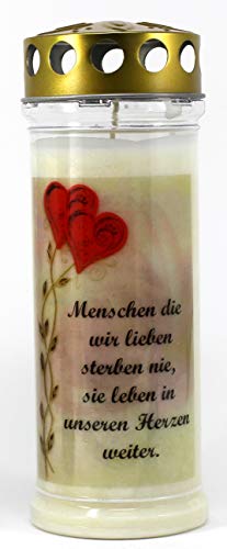 Grabkerze mit Spruch und Motiv Herz, (21x7,5 cm) Grablicht mit 7 Tage Brenndauer (3737), Wetterfestes Trauerlicht mit Deckel, Hochwertige Trauerkerze, Edle Gedenkkerze aus Deutschland von Kerzen Junglas