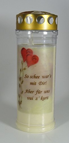 Grabkerze mit Spruch und Motiv Herz, (21x7,5 cm) Grablicht mit 7 Tage Brenndauer (3758), Wetterfestes Trauerlicht mit Deckel, Hochwertige Trauerkerze, Edle Gedenkkerze aus Deutschland von Kerzen Junglas