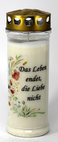 Grabkerze mit Spruch und Motiv Herz, (21x7,5 cm) Grablicht mit 7 Tage Brenndauer (3778), Wetterfestes Trauerlicht mit Deckel, Hochwertige Trauerkerze, Edle Gedenkkerze aus Deutschland von Kerzen Junglas