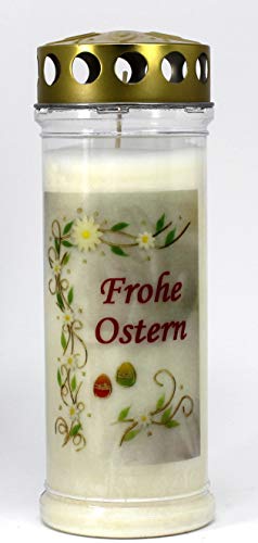 Grabkerze mit Spruch und Motiv Ostern, (21x7,5 cm) Grablicht mit 7 Tage Brenndauer (3865), Wetterfestes Trauerlicht mit Deckel, Hochwertige Trauerkerze, Edle Gedenkkerze aus Deutschland von Kerzen Junglas