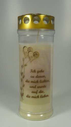 Grabkerze mit Spruch und Motiv Herz, (21x7,5 cm) Grablicht mit 7 Tage Brenndauer (3733), Wetterfestes Trauerlicht mit Deckel, Hochwertige Trauerkerze, Edle Gedenkkerze aus Deutschland von Kerzen Junglas